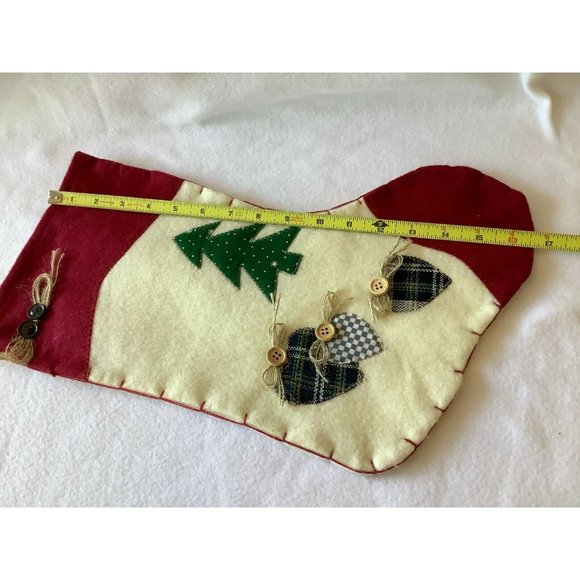 Felt Red and White Christmas Stocking w/Hearts and Trees - Picture 6 of 8